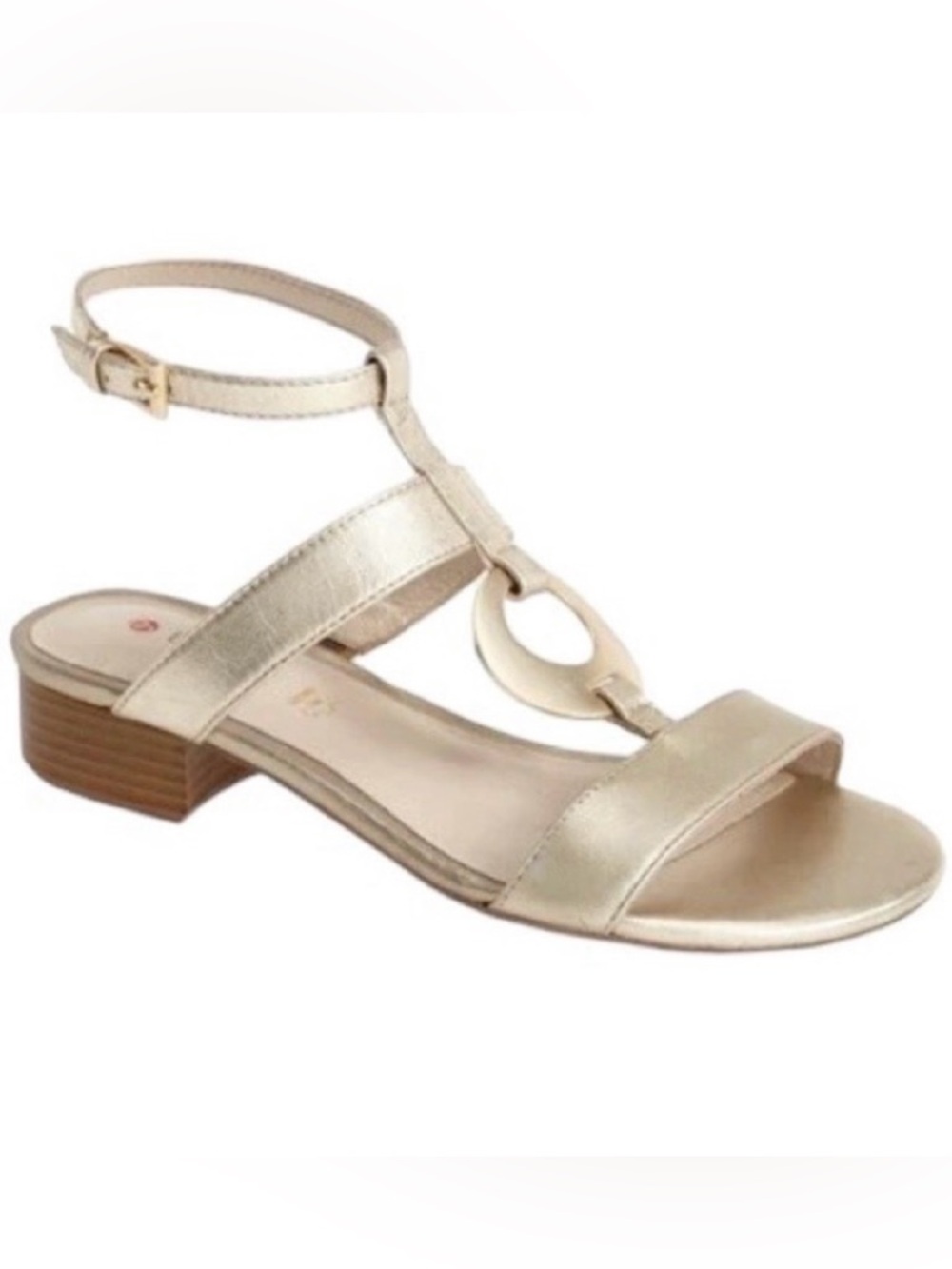 Blondo “Pearl” Metallic Gold T-Strap Leather Sandals Wedding Guest Resort US 8